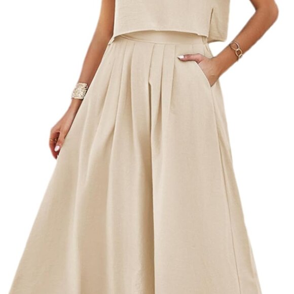 Summer Skirt Sets Women 2 Piece Outfits Cap Sleeve Top Elastic Waist Lightweight - Picture 1 of 4